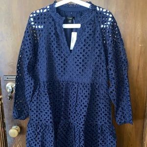 Tiered popover dress in embroidered eyelet